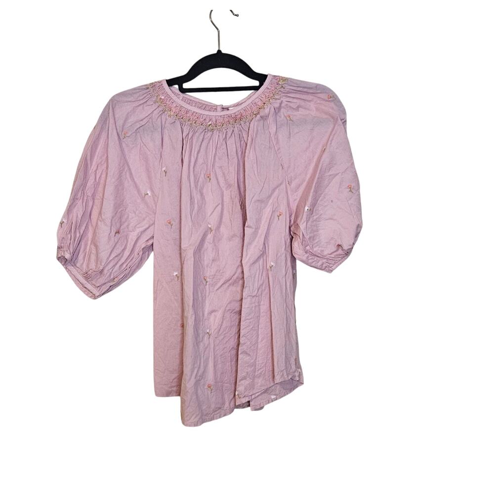A New Approach ANA Size Large L Pink Short Sleeve Blouse Embroidered Flowers